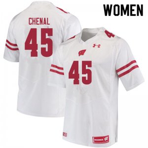 Women's Wisconsin Badgers NCAA #45 Leo Chenal White Authentic Under Armour Stitched College Football Jersey NZ31F31CJ